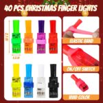 A collection of 40 assorted Christmas-themed finger lights in various colors, glowing in the dark with festive designs.