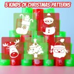 A pile of 40 colorful mini coil springs, each decorated with different Christmas patterns like Santa, trees, and snowmen.