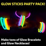 A large pile of PartySticks multi-colored glow sticks and connectors, glowing brightly against a dark background.