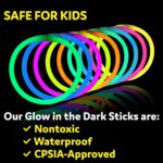 A large pile of PartySticks multi-colored glow sticks and connectors, glowing brightly against a dark background.