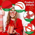 A collection of 24 red Christmas-themed party accessories including hats, headbands, and novelty glasses with cartoon pattern