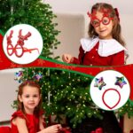 A collection of 24 red Christmas-themed party accessories including hats, headbands, and novelty glasses with cartoon pattern