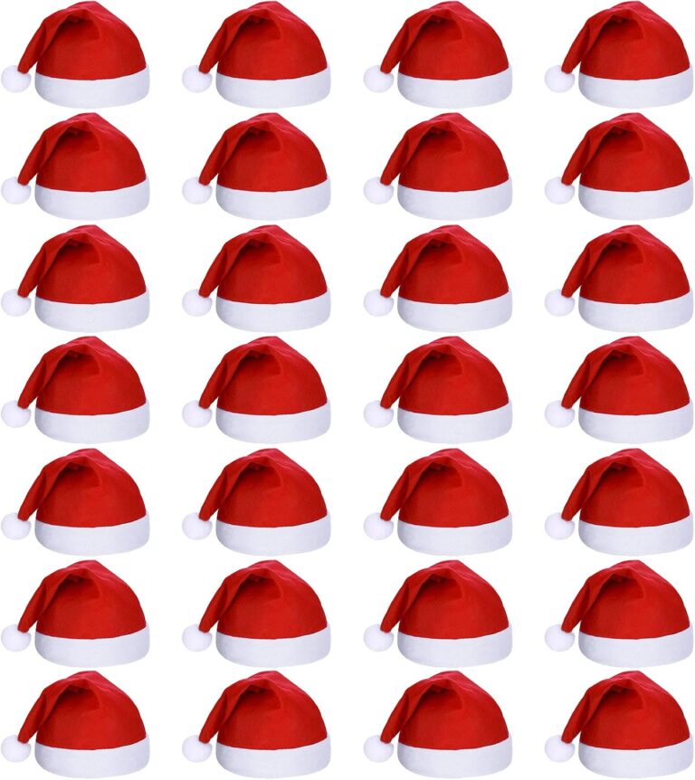 SATINIOR 28-Pack Adult Red & Multicolor Plush Santa Hats for Holiday Parties