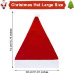 A large pile of 28 red and white plush Santa hats for adults, ready for a Christmas party.