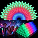 A bundle of 72 wellent LED foam light sticks displaying blue, green, and red flashes against a dark background.