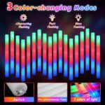 A bundle of 72 wellent LED foam light sticks displaying blue, green, and red flashes against a dark background.