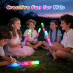 A bundle of 72 wellent LED foam light sticks displaying blue, green, and red flashes against a dark background.