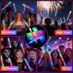 A bundle of 72 wellent LED foam light sticks displaying blue, green, and red flashes against a dark background.