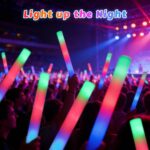 A bundle of 72 wellent LED foam light sticks displaying blue, green, and red flashes against a dark background.