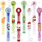 A bulk display of 40 mini bubble wands, each featuring different Christmas-themed designs like Santa, reindeer, and snowmen, 